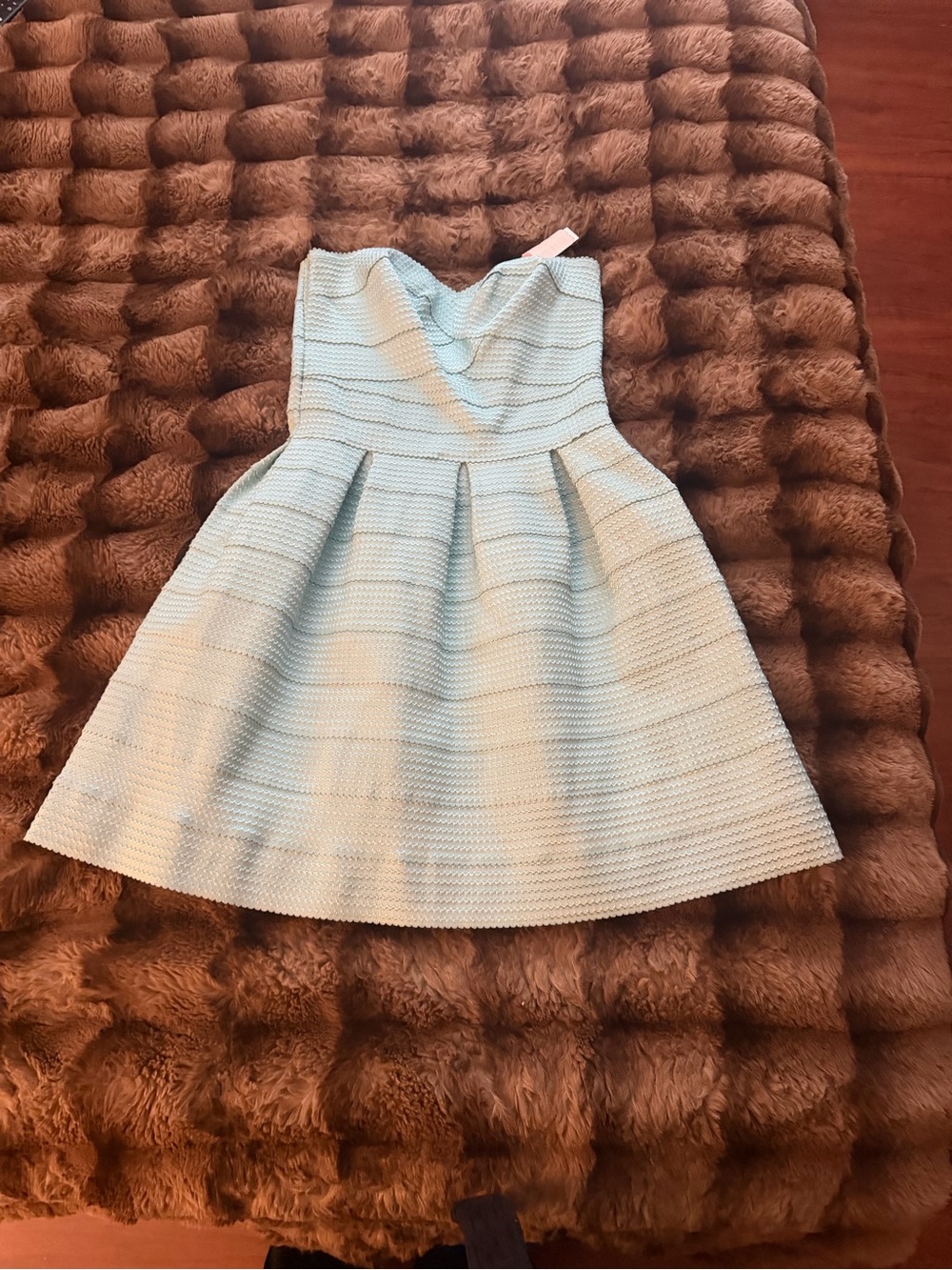 Gianni Bini Light Blue Textured Pleated Fit-and-Flare Dress